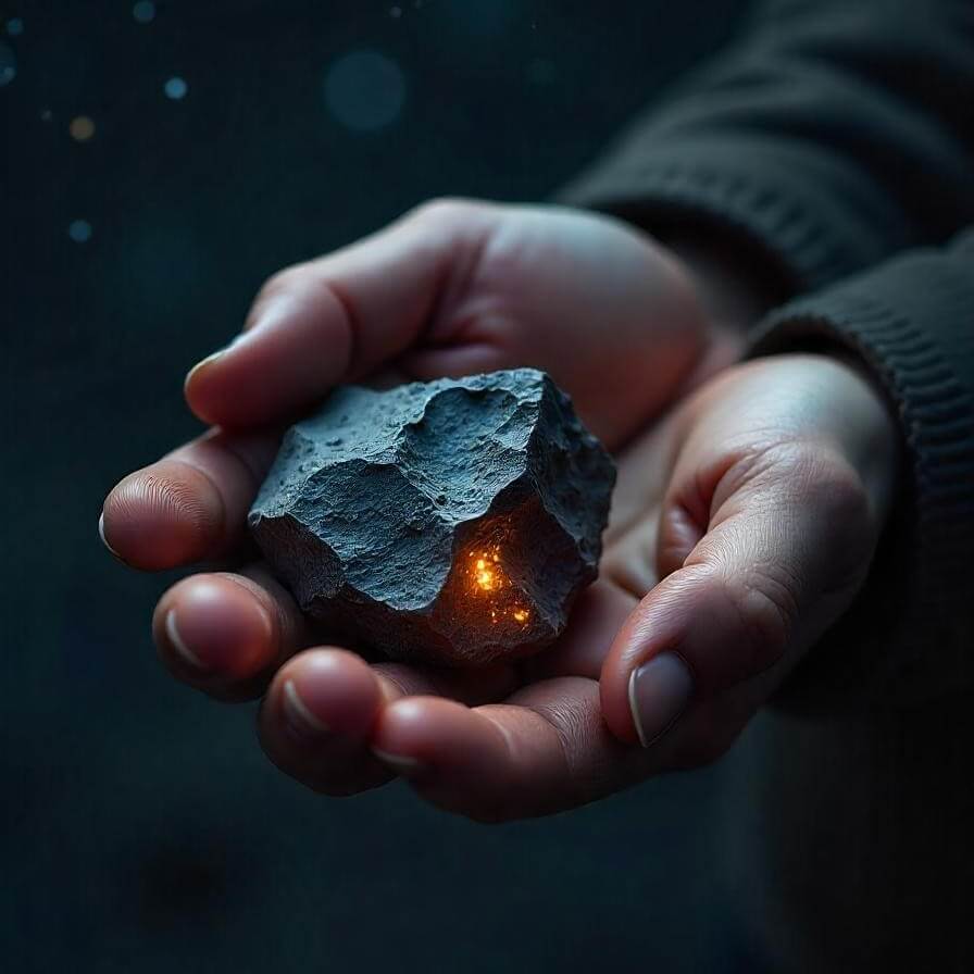 météorite dans une main d'homme